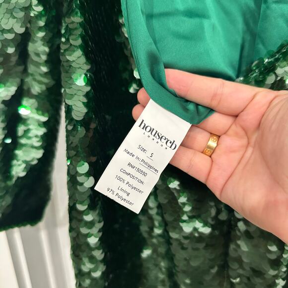 House of CB Belle Pine Green Sequin Maxi Dress Size Small - Picture 9 of 9